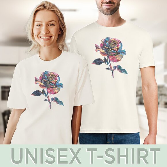Colorful Rose TShirt Unique Floral Graphic Tee - Picture 5 of 7